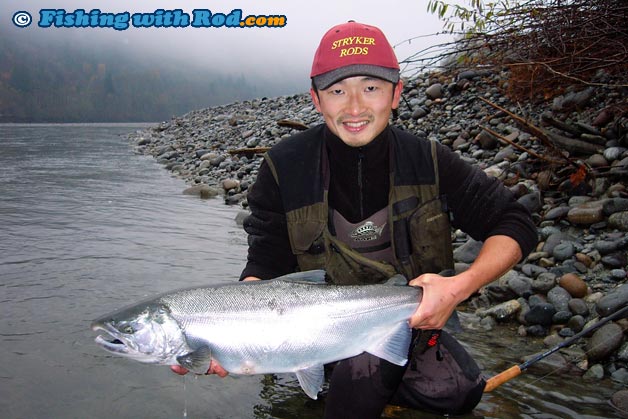 A solid coho salmon caught on a spoon